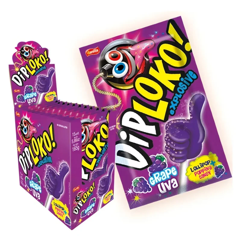 Pirulito dip loko pó explode na boca uva 15 unidades de 11gr