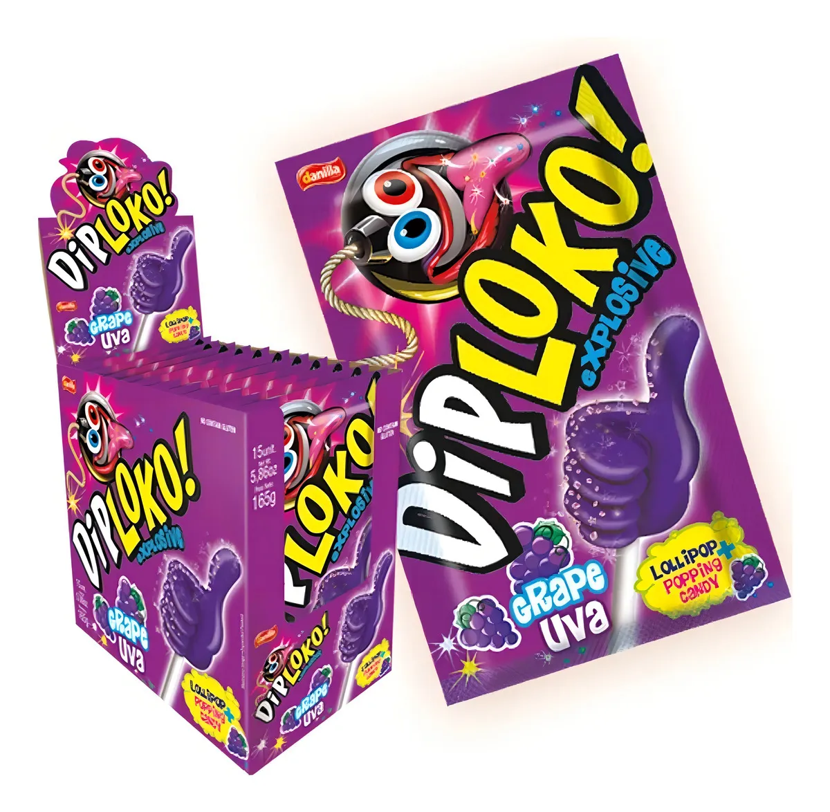 Pirulito dip loko pó explode na boca uva 15 unidades de 11gr