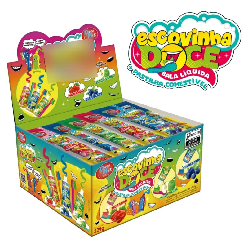 Bala liquida escovinha doce com pastilha comestível caixa 24