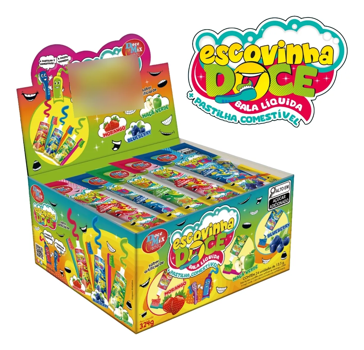 Bala liquida escovinha doce com pastilha comestível caixa 24