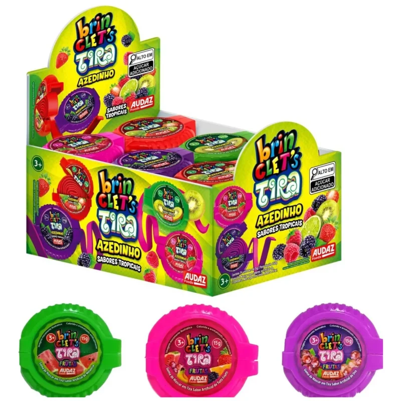 Chicletes brinclets tropicais tira azedinho 24x15gr