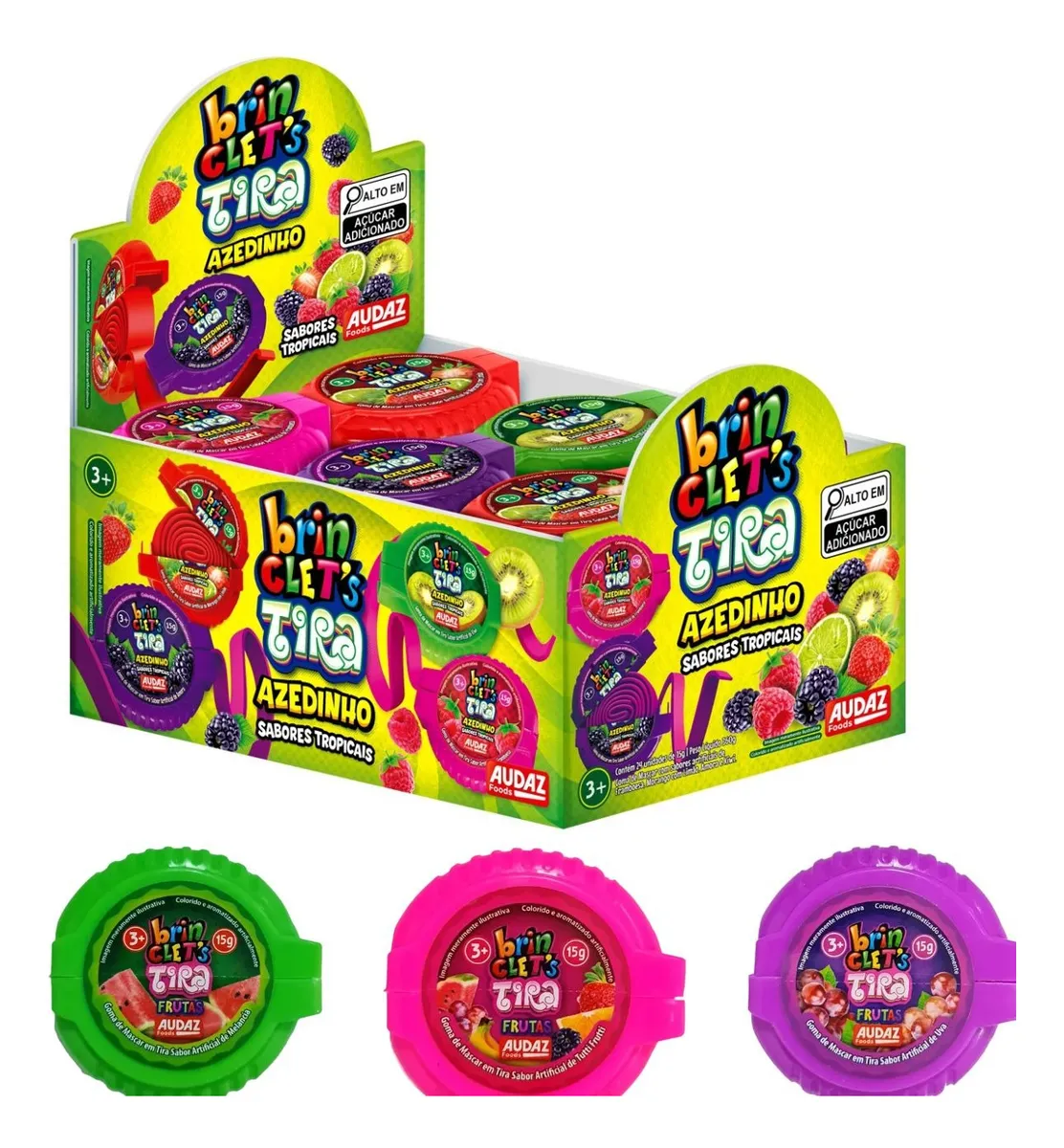 Chicletes brinclets tropicais tira azedinho 24x15gr