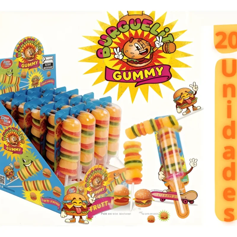 Bala de gelatina hamburguer no espeto c/20